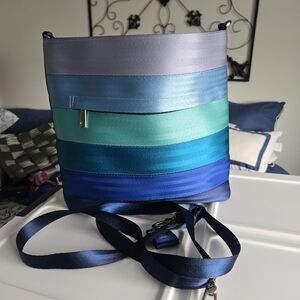Striped Ombre Satchel Crossbody Bag in Blue & Teal Tones